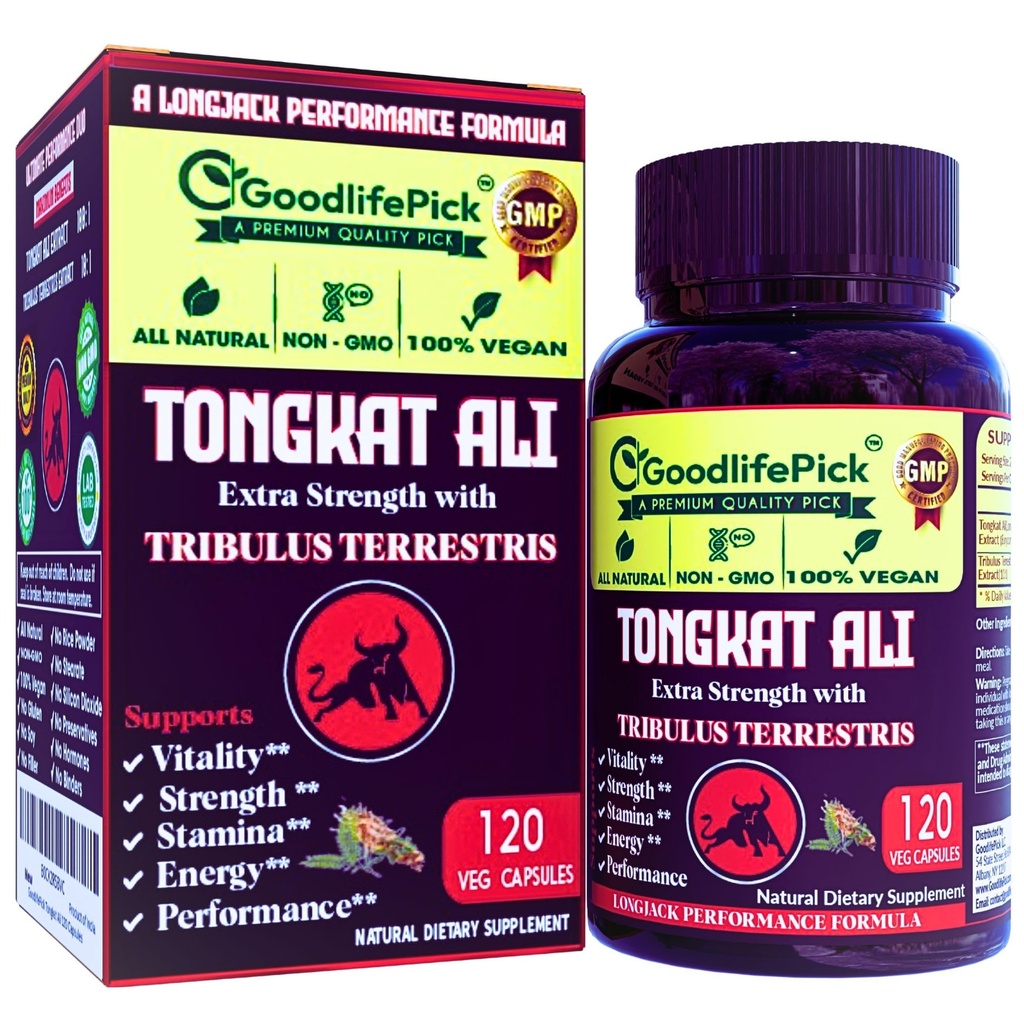 כוח נוסף טונגקאט עלי עם Tribulus Terrestris Powerful (100:1) Longjack/Tongkat Ali Extract. 120 ואג קפסולות טונגקט עלי לגברים.All Natural, Non-GMO, Vegan, No Stearate, No Rice