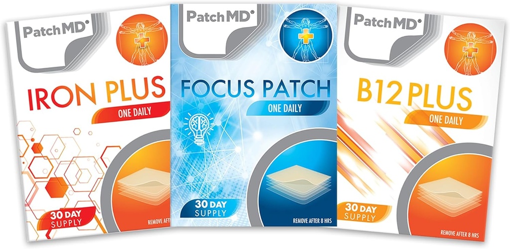 Iron Plus, B12 Energy Plus, & Focus Topical Patch Bundle - 30 ימים אספקה