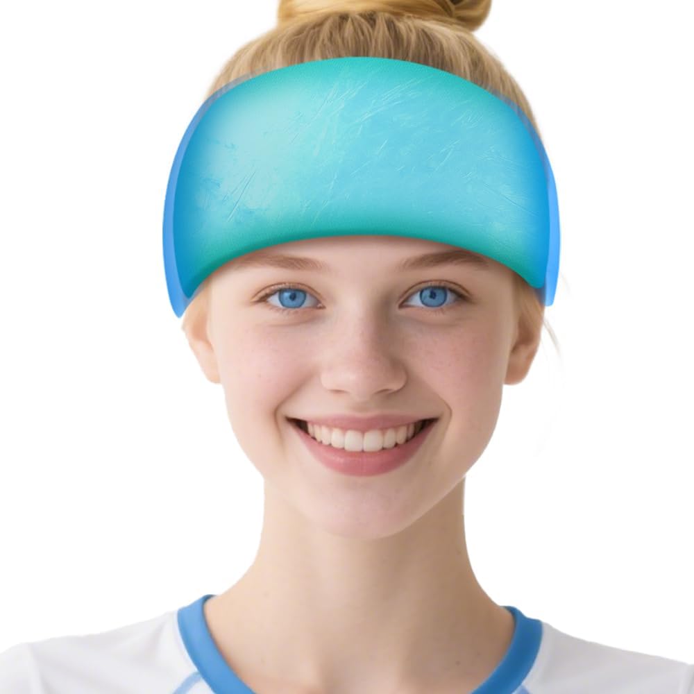 Migraine Relief Cap, Soothing Headache Migraine Hat Ice Head Wrap,Hangover Cap Face Mask Cold Compression for Tension, Puffy Eyes,Stress, Ice Blue