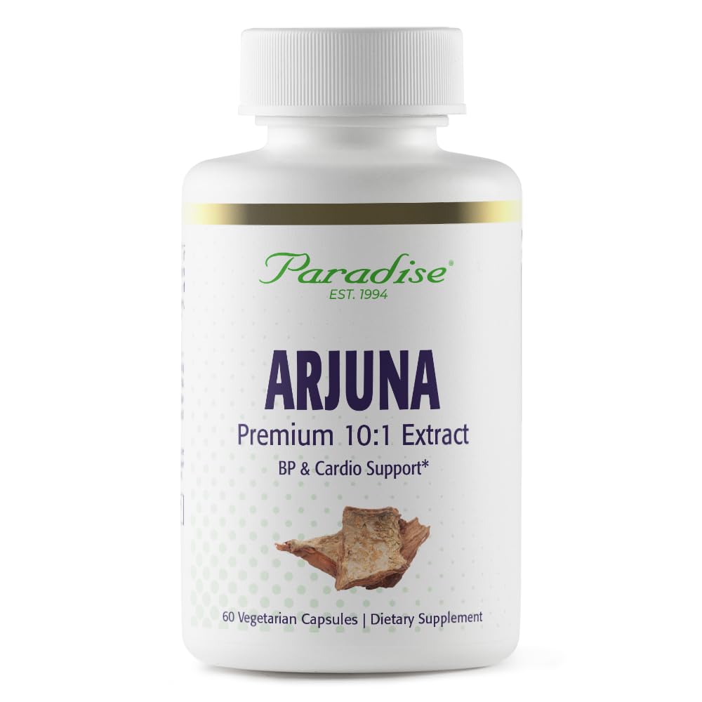 Paradise Herbs Arjuna, Cardiovascular Support, Blood Pressure, Heart Health, Antioxidant תוסף, טבעוני, non-GMO, Gluten Free, 60 קפסולות צמחוניות