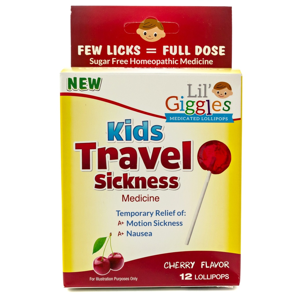 L' Giggles Kids Medicated Lollipops - Sweet Gentle Relief for Kids & Non-drowsy - for Car Sickness, Travel Nausea & Motion Diseaseness - Homeopathic Remedy Children's Love - Cherry Flavor 12 CT