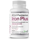 Koji Fermented Iron Plus - תוספת ברזל עם ויטמין C, ויטמין D3 ו Folate לתמיכה בדם, בקלות Absorbed ו bioavailable, Stomach Friendly, טבעוני, non-GMO - 60 קפסולות