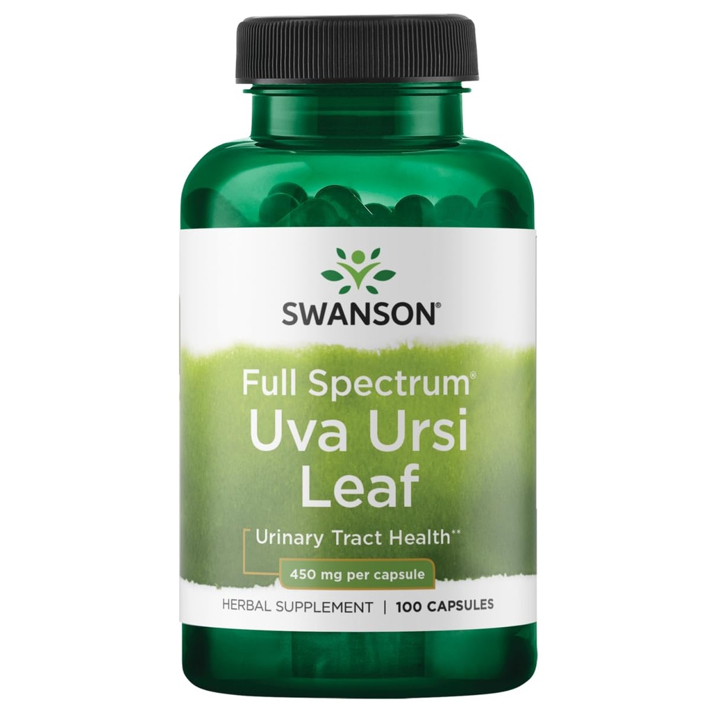 Swanson Full-Spectrum Uva Ursi Leaf - תוסף צמחי תומך Kidney & Urinary Tract Health - May Support Cardiovascular System Function & Bladder Health - (100 קפסולות, 450 מ"ג כל אחד)