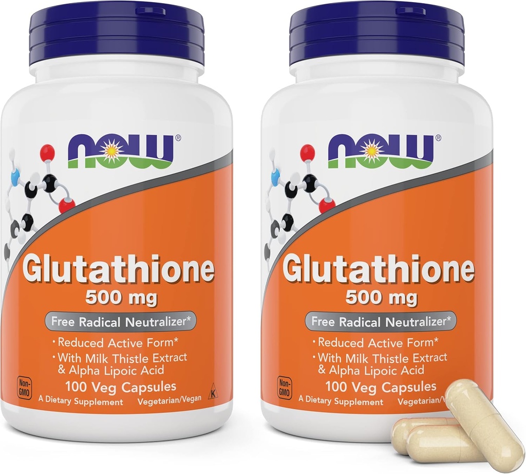 עכשיו Glutathione 500 מ"ג, 100 קפסולות טבעוניות (Pack of 2) - מופחתת טופס GSH תוספת - משופרת עם שביל חלב ו-Alpha Lipoic Acid