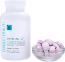 יועץ בריאות IMMUNI-D ויטמין D Superior Immunity Support Chewable Tablets Cherry Flavor - Zinc - Elderberry פירות - תמיכה דיטרית - 90 Count (1 Pack)