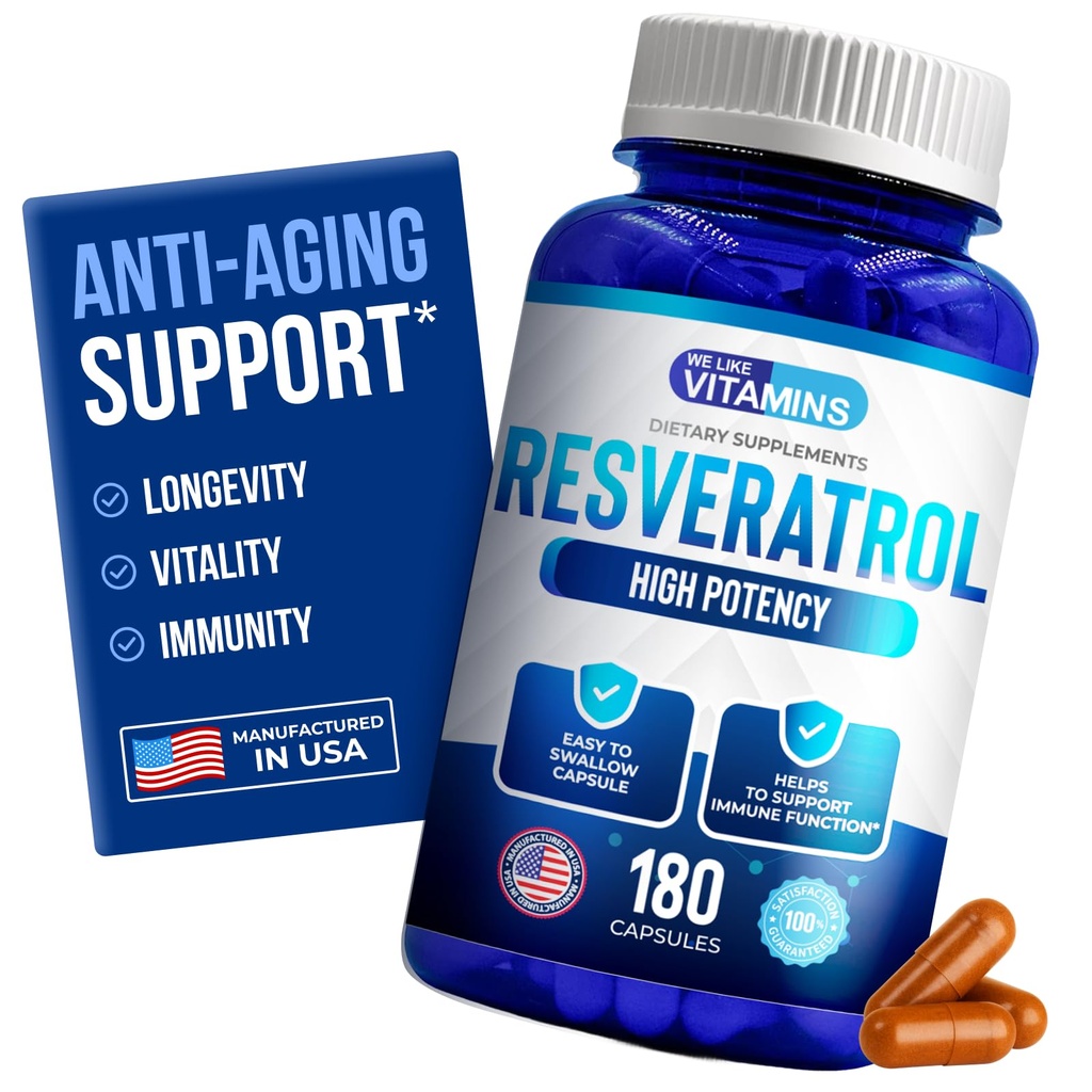 אנו אוהבים ויטמינים Resveratrol 1000 מ"ג לשרת - 180 קל ל-Swallow Veggie כמוסות - טבעי Resveratrol תוסף 1000 מ"ג - תוסף אנטי-חמצן מסייע לתמוך אנטי-דלקתי ומערכת החיסון