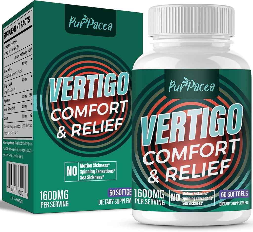 תוספת Liposomal Vertigo 1600MG, Advanced Absorption Formula, Natural Innerאוזן תוספת עם ג'ינג'ר וג'ינקגו בילובה, 60 Softgels, 30 יום אספקה