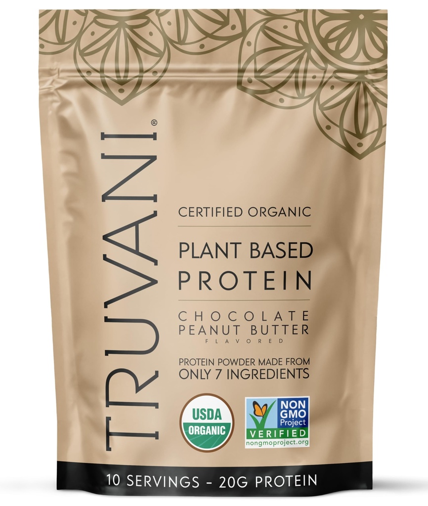 Truvani Vegan Pea אבקת חלבון | שוקולד Peanut Butter | 20g אורגני צמחי מבוסס חלבון | 10 משרתות | Keto | Gluten & Milk Free | Low Carb | לא תוספת סוכר