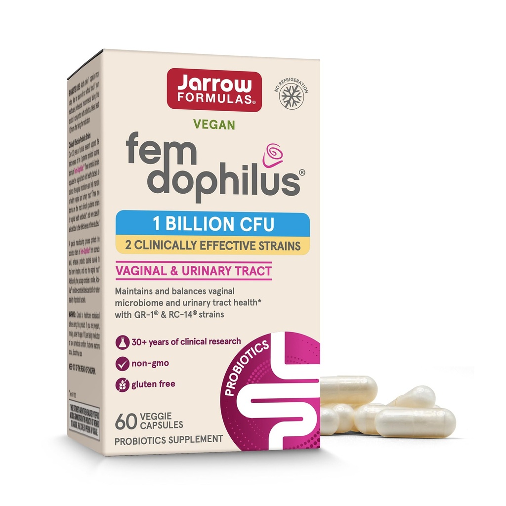 Jarrow Formulas Fem-Dophilus Vaginal Probiotics 1 מיליארד CFU עם 2 מדע-Backed סטרינס, תוספת תזונתית לתמיכה Vaginal & Urinary Tract תמיכה, 60 קפסולות, 60 יום אספקה, Shelf-Stable Probiotics Probiotics, Shelf-Stable Probiotic Probiotics Probiotics Probiotics