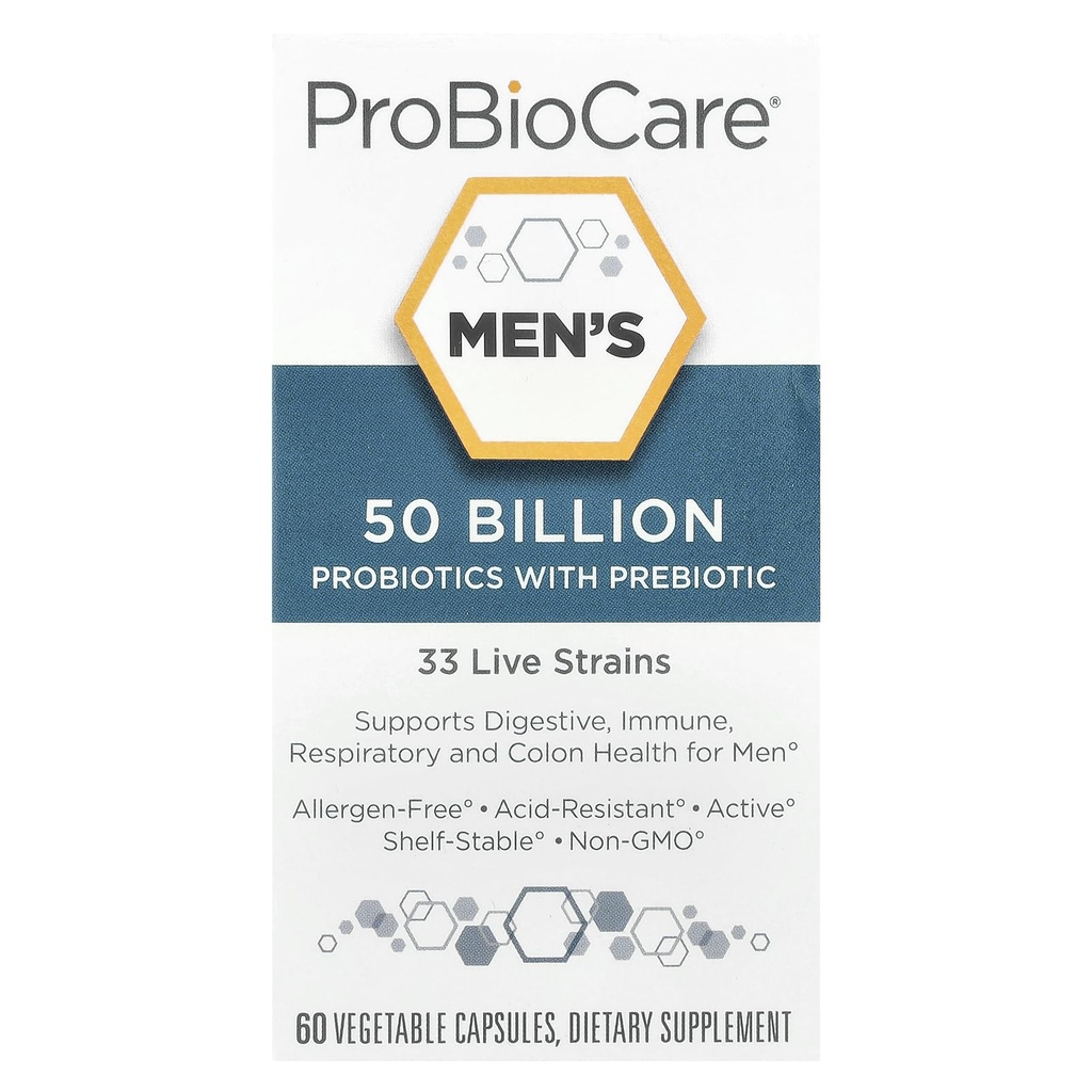 Probiotic for Men - 50 מיליארד CFUs, תומך בבריאות העיכול ו- Gut Flor Balance, מקדם את הבריאות הכללית, ומגדיל את תפקוד החיסון (60 קפסולות ירקות)