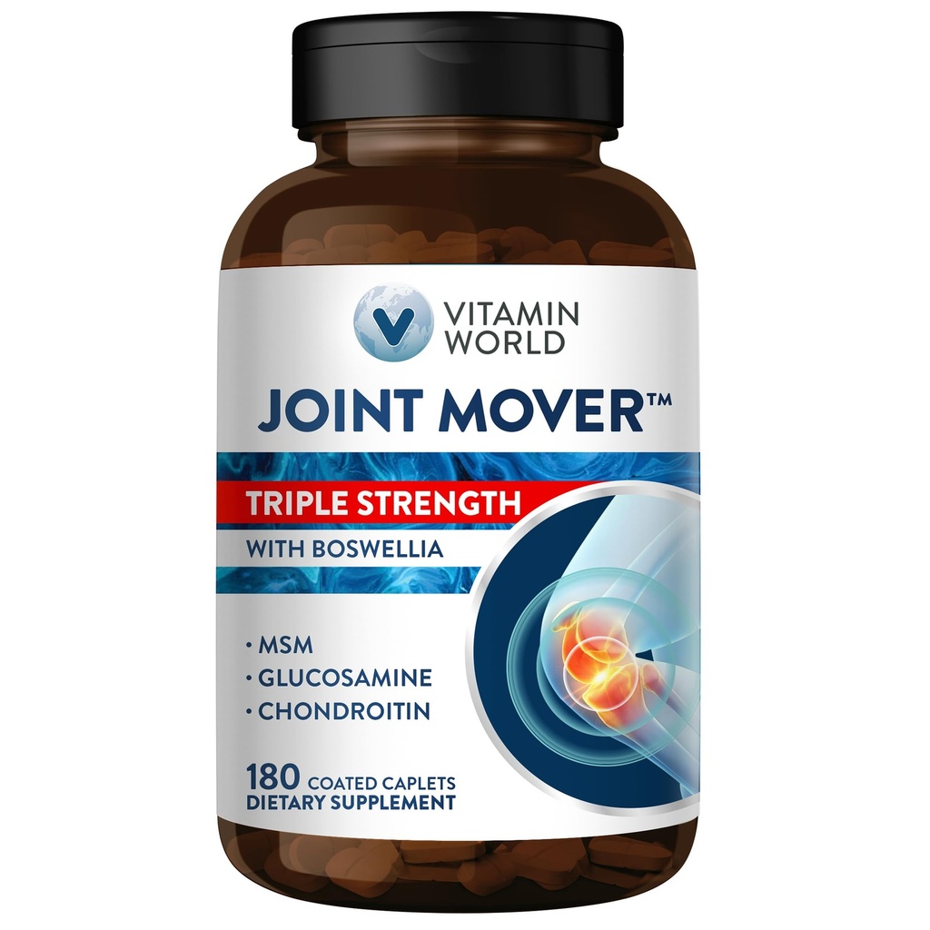 ויטמין World Triple Power Joint Mover, Glucosamine Chondroitin עם תוסף תמיכה משותף MSM, Collagen & Boswellia Serrata לחלץ, תמיכה כוח משותף, נוחות וגמישות, 180 Caplets