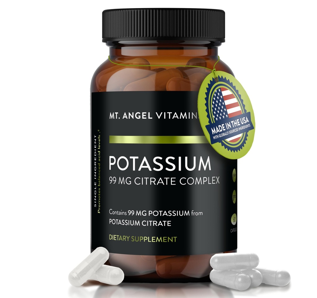 Mt. Angel ויטמינים - תוספי Potassium, 99 MG Potassium Citrate Complex, 60 קפסולות