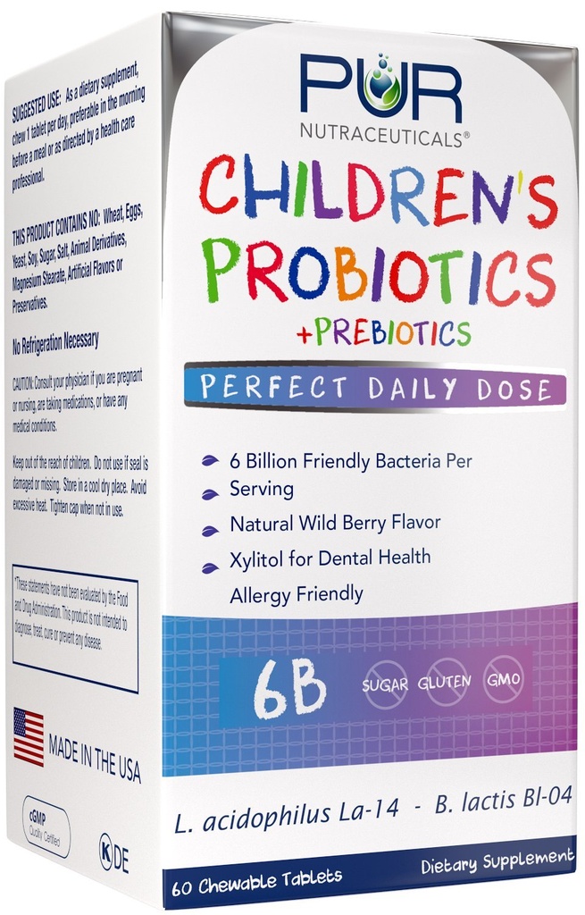 פרוביוטיקה לילדים + Prebiotics * 6 מיליארד CFUs / משרת * 60 טבליות Chewable * 2 חודש אספקה * עם Prebiotic® & FOS עבור 10X יותר יעילות * 100% כל טבעי *מיוצר בארה"ב