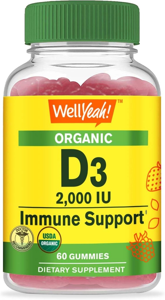 ובכן, ויטמין D3 2,000 IU (50 mcg) חניכיים - תומך העצם, כוח שרירים ותחמושת - non-GMO, Gluten Free - USDA אורגני - פלאבים טבעיים - 60 מסטיקנים