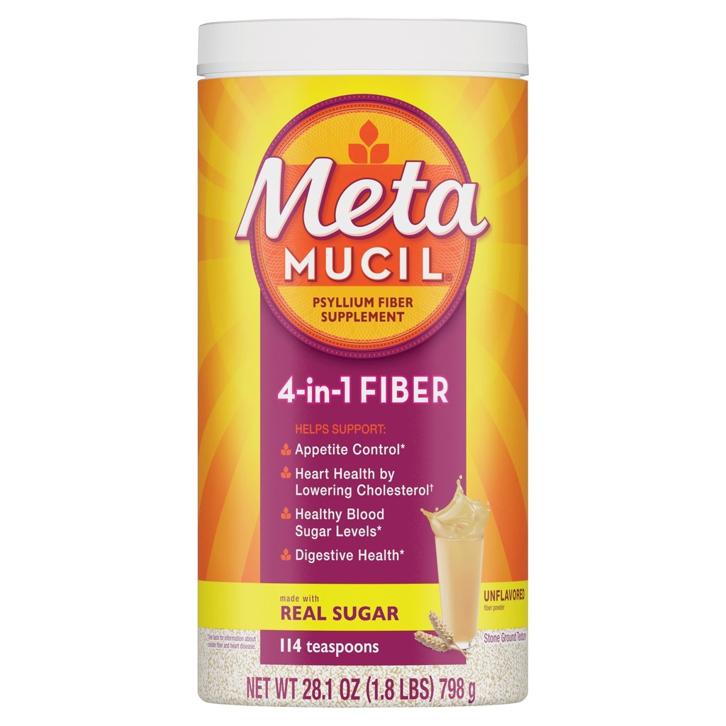 Metamucil, Psyllium Husk אבקת, Unflavored Original Texture, עם סוכר, 114 משרתות, 4in-1 סיבים תוספת, Daily Psyllium Husk סיבים אבקת עזרה תמיכה בריאות על ידי קידום סדירות *