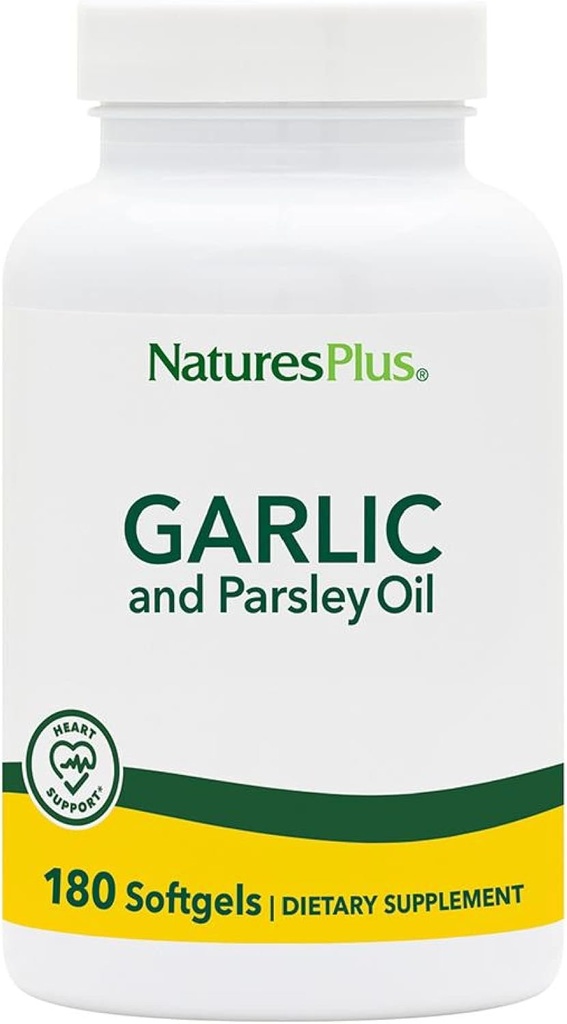 Natures Plus Garlic & Parsley - מקדם באופן טבעי רמות לחץ דם בריא כולסטרול - 180 Softgels (180 משרתים)