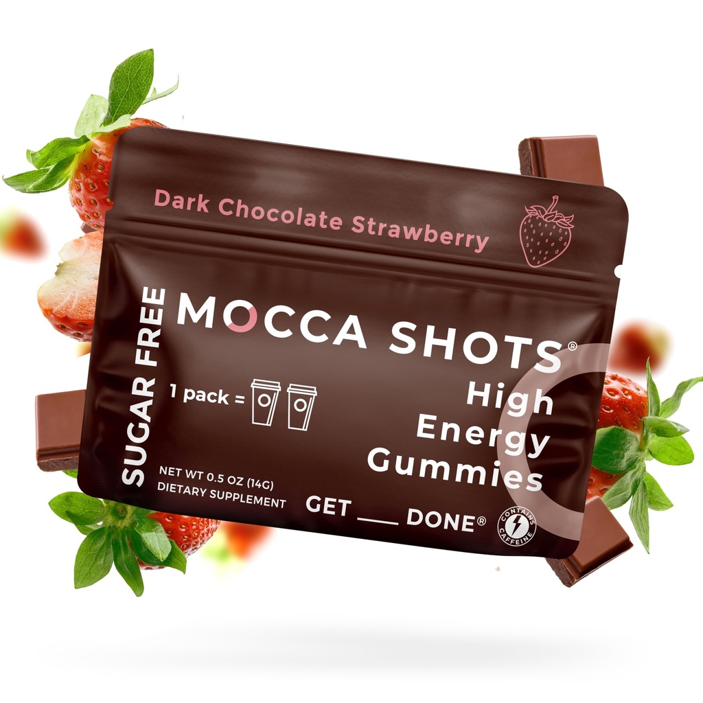 SGC הגבוהה ביותר ריכוז 100 מ"ג Caffeine לחניכיים, 2 מסטיקים לחבילה, 6-Pack Mocca Shots Sugar-Free Strawberry Plant- Based nootropic Energy with גינקו biloba, Theobromine.