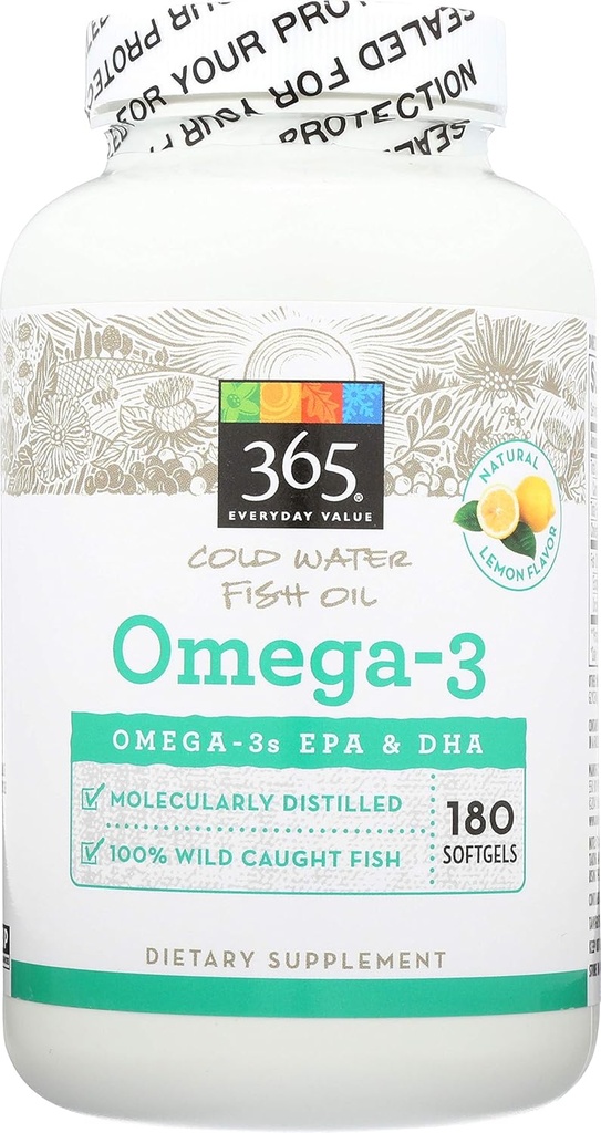 365 על ידי Whole Foods Market, אומגה 3 לימון, 180 הרוזן