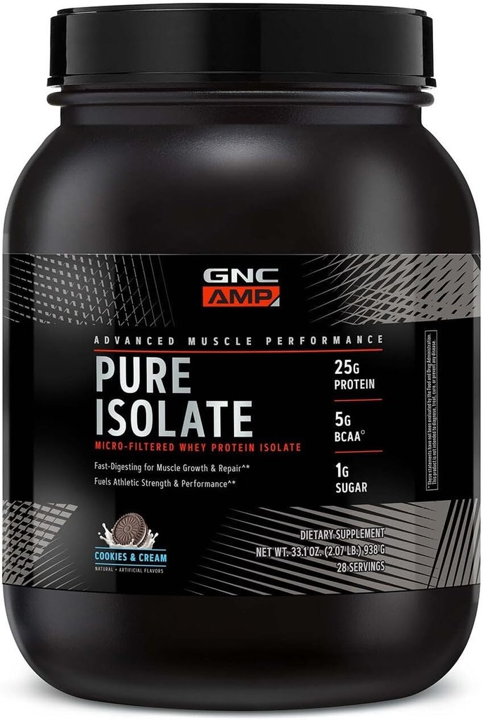 GNC AMP טהור Isolate חלבון Whey - Cookies & Cream (28 משרתים)