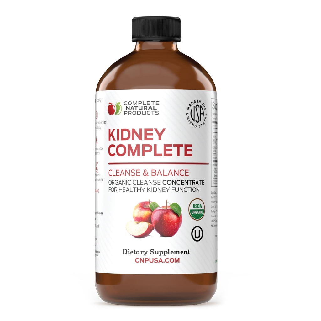 מוצרים טבעיים שלמים Kidney Complete - 16oz Liquid Dietary Supplement for Kidney Support,נקיה ודטוקס עם Apple Cider Vinegar, Lemon, & Organic Chanca Piedra.