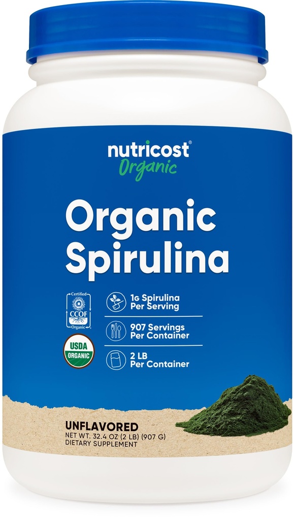 אבקת Spirulina צמחית צמחית רעילה 2 LB - Pure, מוסמך, אורגני Spirulina