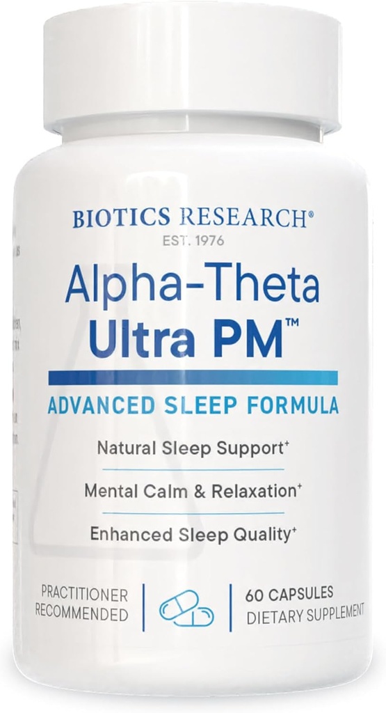 Biotics Research Alpha Theta Ultra PM L Theanine, Passionflower, Lemon Balm, תומך GABA, Serotonin, Regulates Circadian Rhythms, 60 קפסולות