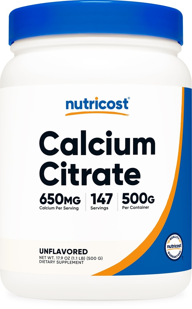 אבקת Calcium Citrate (500 גרמים) (Unflavored) - Pure Calcium Citrate, No Fillers, Gluten Free (1.1lbs)