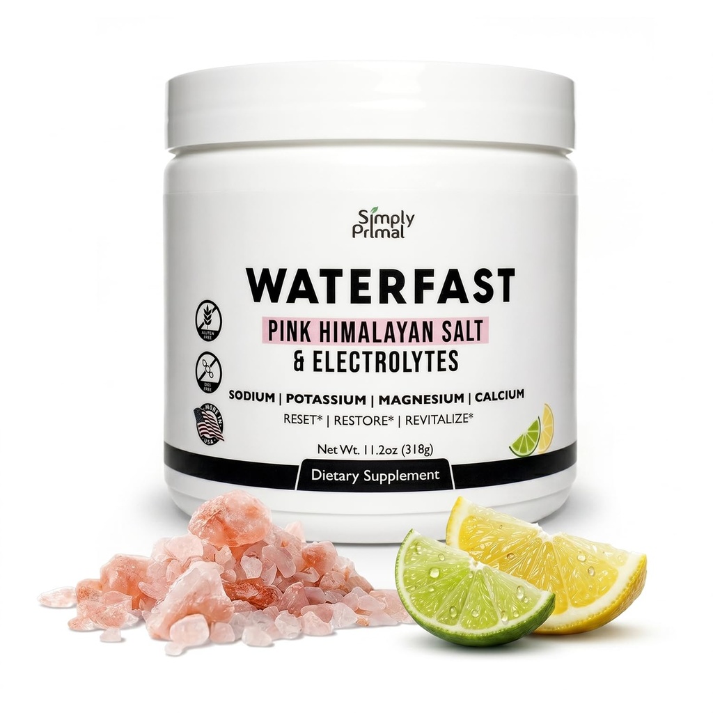 אבקת WATERFAST Keto Electrolyte עבור Fasting and Hydration - לימון Lime Flavor | מלח ההימלאיה ורוד (Sodium), Potassium, Magnesium, Calcium | Sugar Free, Gluten Free, Soy Free, Soy Free