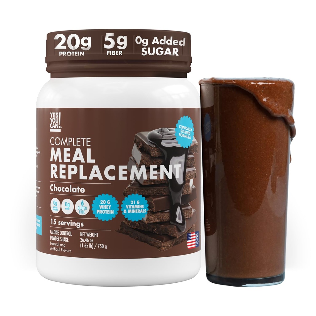 כן, אתה יכול! Meal Switch Shake - 20G חלבון, 5G סיבים, 21 ויטמינים ומינרלים, 0G הוסיף סוכר - אבקת חלבון החלפת Meal - השלם All-in-One Nutrition - 15 מנות (Chocolate)