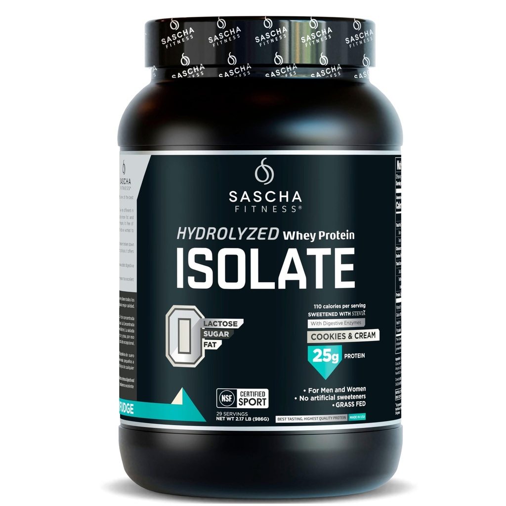 SASCHA FITNESS hydrolyzed Whey חלבון Isolate,100% Grass-Fed (2 פאונד, עוגיות ושמנת)