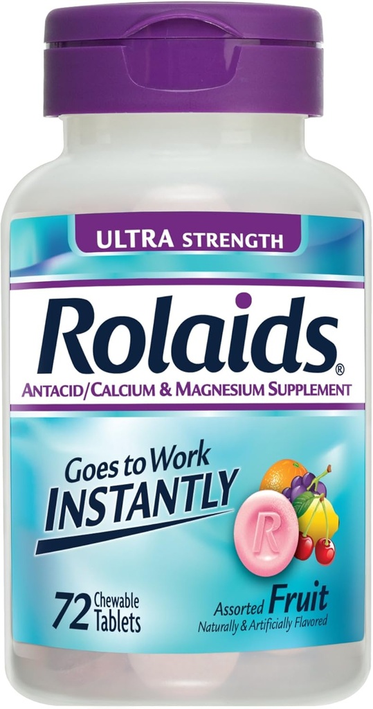 Rolaids Antacid Calcium & Magnesium תוסף Ultra Power Tablets, פירות 72 ea