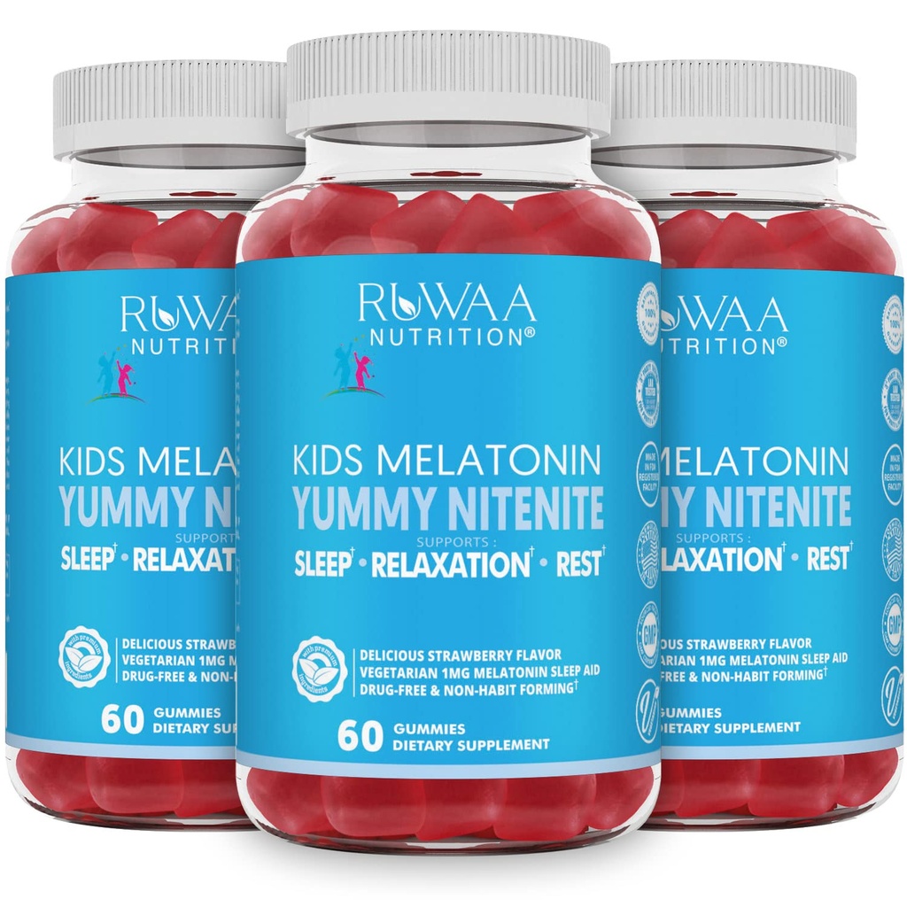 Melatonin 1 מ"ג חניכיים לילדים, בטוח, תרופות חינם ויעילות שינה טבעית תוספת לילדים. ילדים 1 מ"ג Melatonin Gummy, Gluten-Free Vegetarian Sleep Products for Ages 4. 180ct (3)