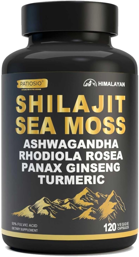 קפסולות Shilajit לגברים - 50% Fulvic Acid, 85+ Trace מינרלים טהור ההימלאיה, Shilajit Resin לחלץ עם Sea Mos, Ashwagandha-for Energy, Sta-120 קפסולות