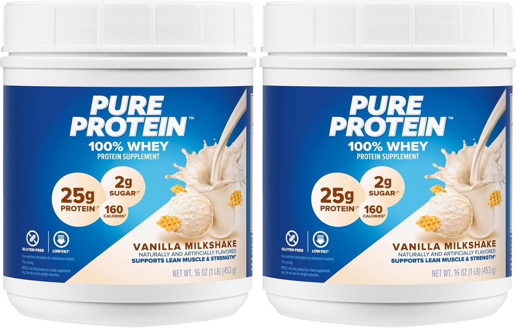 אבקת חלבון טהורה - Whey, חלבון גבוה, סוכר נמוך, Gluten-Free, Vanilla Cream Flavor - 1 lb (Pack of 2)