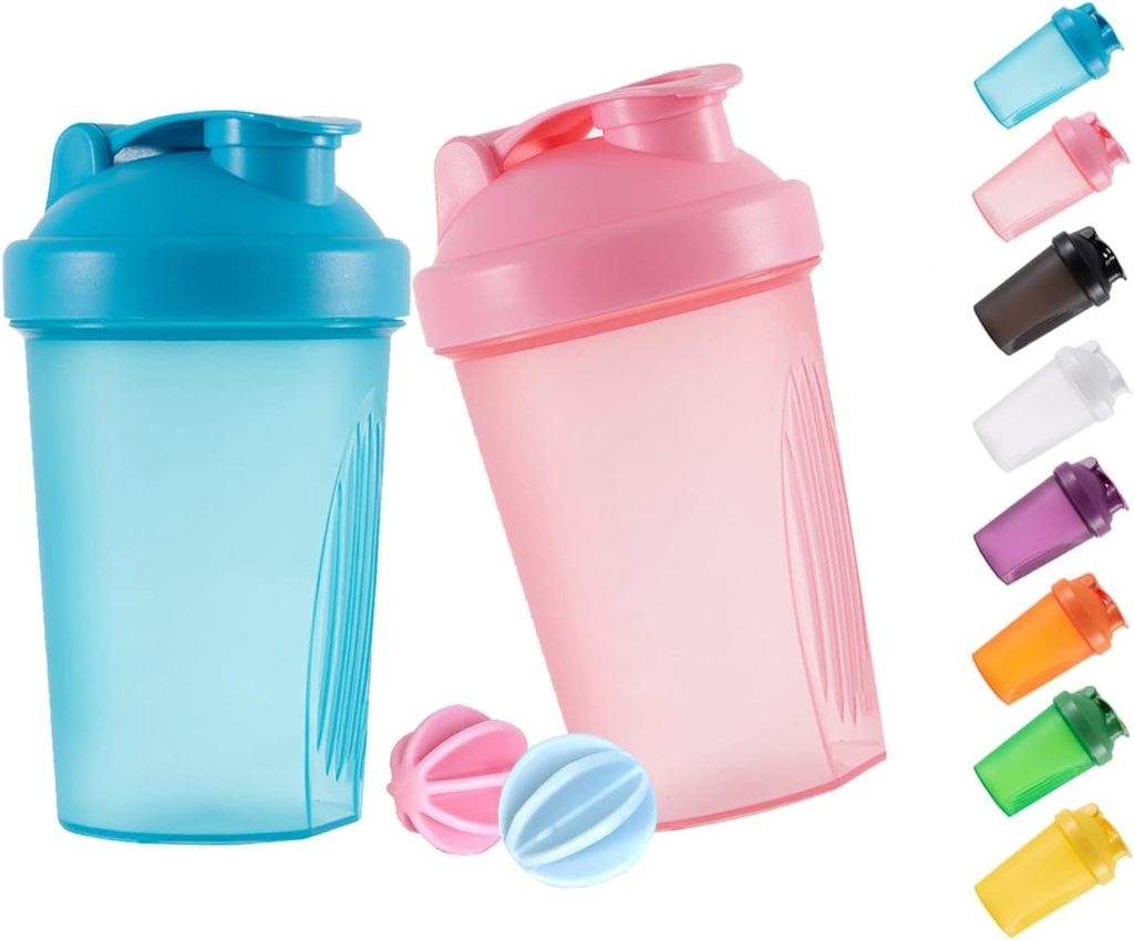 Shaker Bottle Protein Shakes ו 16-Ounce / 400ML Shaker-Bottle with Whisk Balls, Non-BPA פלסטיק (Blue+Pink(2PCS)