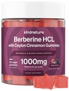 Kindnature Berberine Gummies 1000 מ"ג עם Ceylon Cinnamon & Resveratrol - תוספת טבעונית ללא סוכר לתמיכה בסוכר בדם, Metabolism, Cravings Wellness - Non-GMO, Gluten-Free