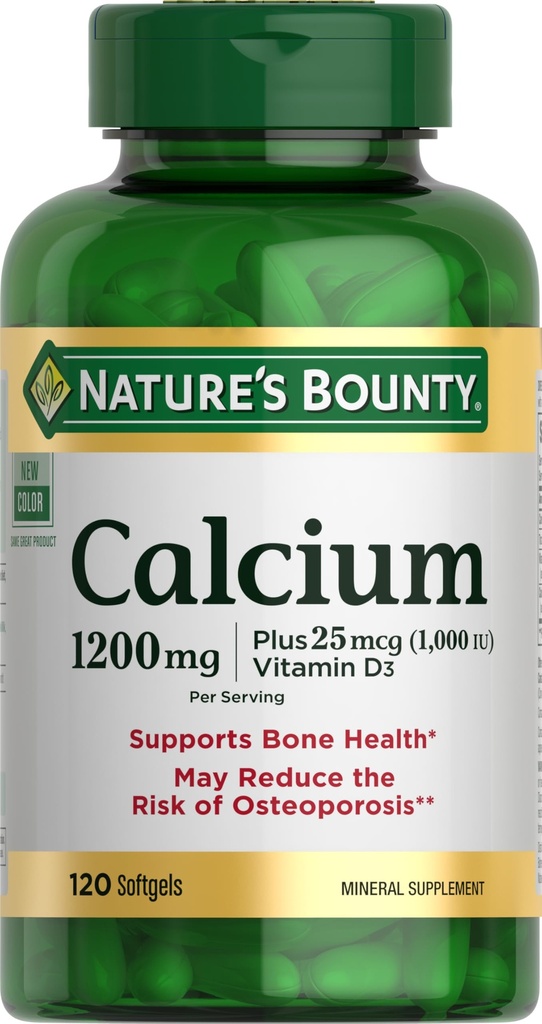 Nature's Bounty Calcium 1200 מ"ג עם 1000 IU ויטמין D3 - Bone Health Softgels, Calcium ו- ויטמין D תוסף, Gluten Free, 2 Softgels ליום, 120 ct (Pack of 1)