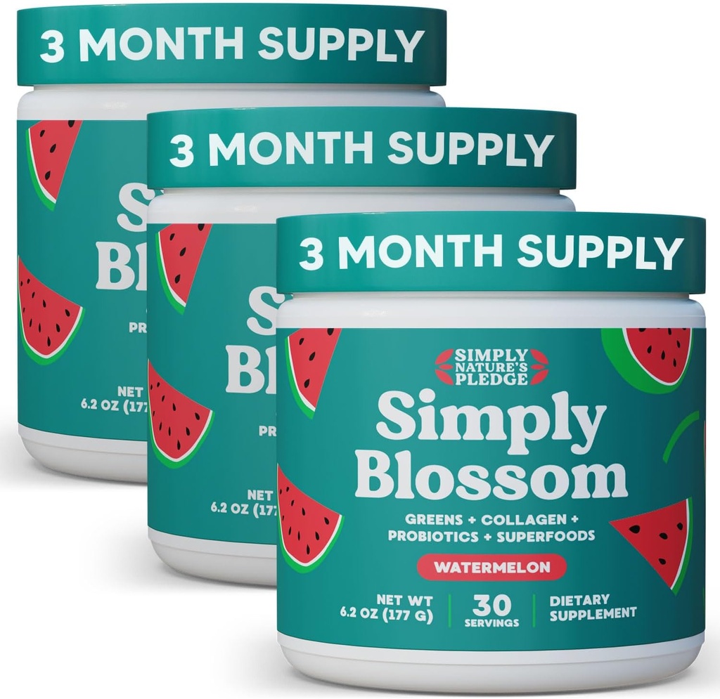 פשוט פריחה תזונה יומית ירוק & Superfood אבקת + Collagen + Probiotics עבור בריאות העיכול של נשים ו Bloating הקלה. Help Your Health Bloom - 3 חודשים אספקת מים