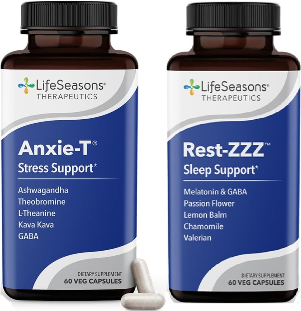 Life Seasons Anxie-T עם Rest-ZZZ - תמיכה בשינה של Mood & Full Night - באופן טבעי Ease שריר Tension & Restless - 120 קפסולות