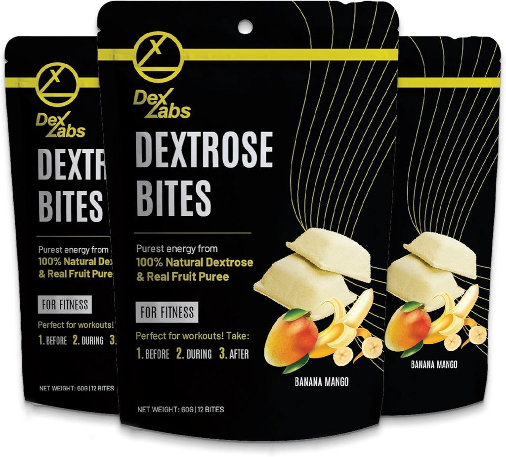 Dextrose Bites - Dextrose Melts Made עם אבקת Dextrose - Dextrose for Workout and Run Energy חטיפים - טבליות Glucose Portable Energy מלטס (Banana מנגו) (Pack of 03)