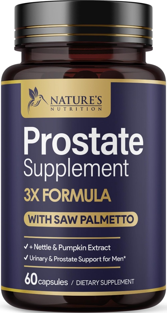 תוספי בריאות Prostate עבור גברים 1000 מ"ג - 3X כוח עם Saw Palmetto Band Sting Nettle Root & Pumpkin Seed תמיכה תרכובת - תמיכה נסיעות אמבטיה Prostate & Urinary בריאות - 60 קפסולות