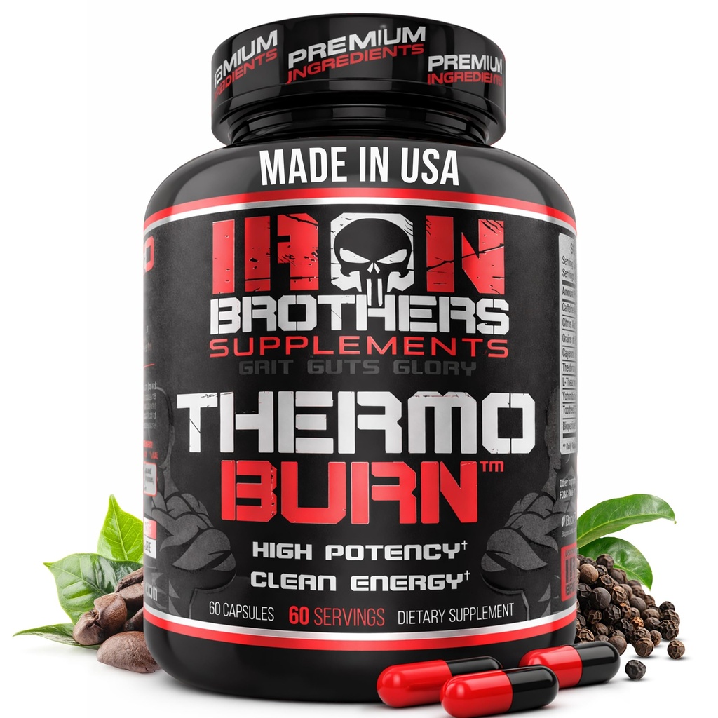 Iron Brothers Thermo Burn Fat Burner - High Stim Thermogenic with Yohimbine HCl, Grains of Paradise & Caffeine - Metabolism Booster & Appetite control - 60 קפסולות
