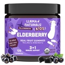 Llama Naturals Elderberry Gummies לילדים, טבעוני, אורגני תמיכה תוספת עם ויטמין C ו- Zinc, טודלר ממש פירות חניכיים עבור חסינות, Chewable, לא תוספת סוכר Cane, 120 Ct.
