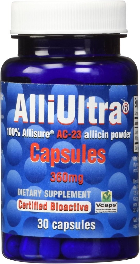 AlliUltra כמוסות 360 מ"ג - 30 Count | High Power Stabilized Allicin Garlic תוספת לתמיכה טבעית Immune, Plant-based, non-GMO, טבעוני, מיוצר בבריטניה