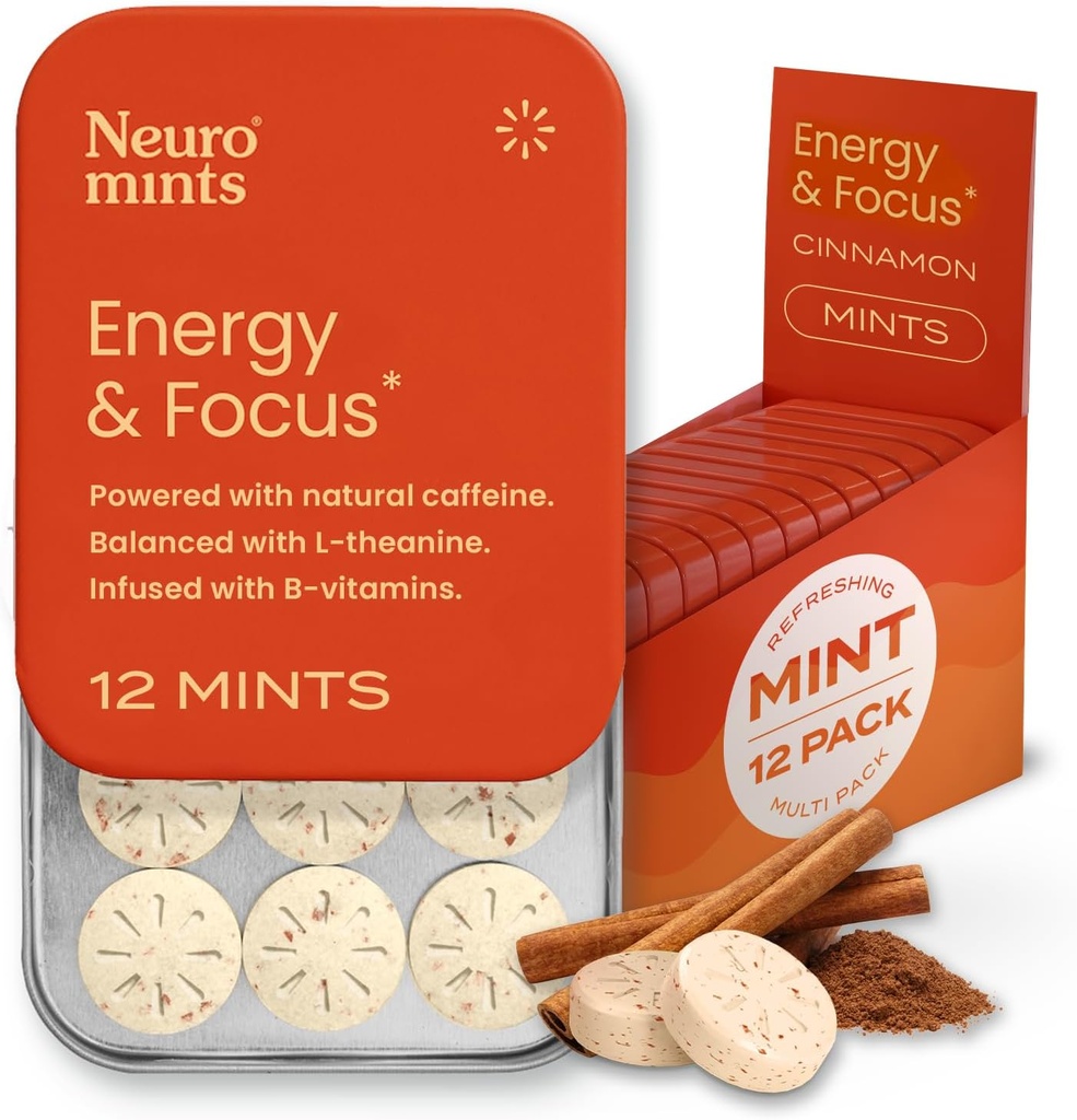 NeuroGum Energy Caffeine Mints (144 Pieces) - Sugar Free with L-theanine + Natural Caffeine + Vitamin B12 & B6 - Nootropic Energy & Focus Supplement for Women & Men - Keto & Vegan, Cinnamon Flavor