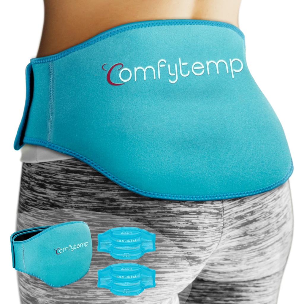 חבילת הקרח של Back Pain הקלה, 2 Packs, FSA Eligible, Reusable Gel Back Wrap Ice Brace for Sciatica Injuries, Hot Compression for Lumbar, Waist, Men After Surgery Gift