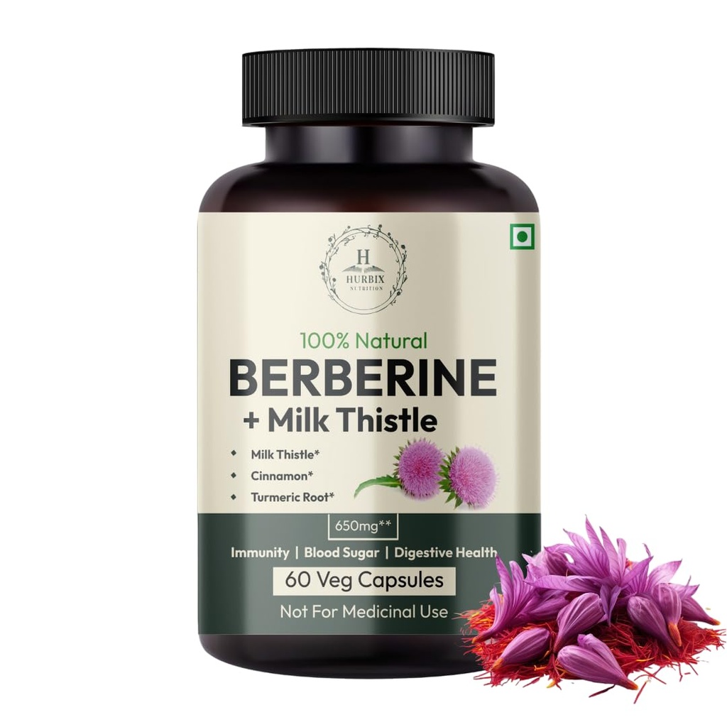 Hurbix Berberine - 1300 מ"ג | 5 ב 1 Enhanced Formula with Milk Thistle, Turmeric & Cinnamon | Premium High-Potency Formula | 60 קפסולות