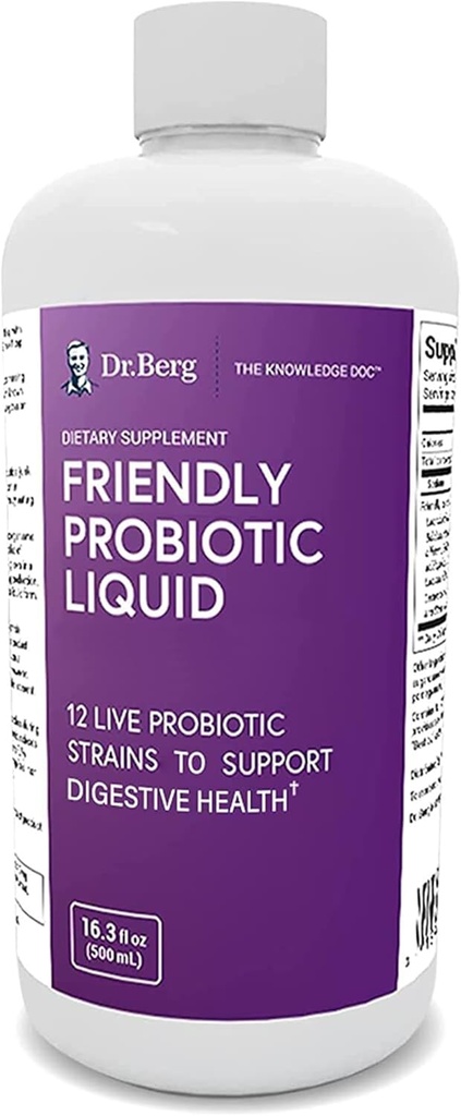 Dr. Berg’s Friendly Proביוטיקה נוזל תוספת משקה לערבב w / 12 Live Probiotics Strains & Lactobacillus Acidophilus - בריאות עיכול, מערכת החיסון ו- Gut תמיכה לנשים וילדים - חודש אספקה