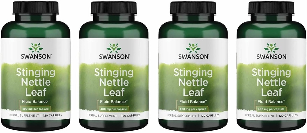 Swanson Sting Nettle Leaf (Urtica Dioica) - תוספת צמחית לקידום התמיכה הבריאות של Urinary Tract & Respiratory - May Support Healthy Fluid Balance - (120 קפסולות) (4 Pack)