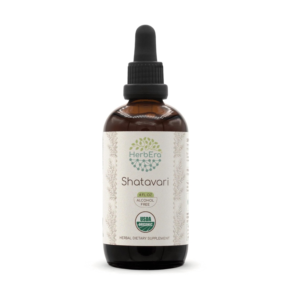 HerbEra Shatavari B120 USDA אורגני Tincture | מזון ללא אלכוהול, High-Potency Herbal טיפותs | Certified Organic Shatavari (Asparamosus) Dried Root (4 oz)